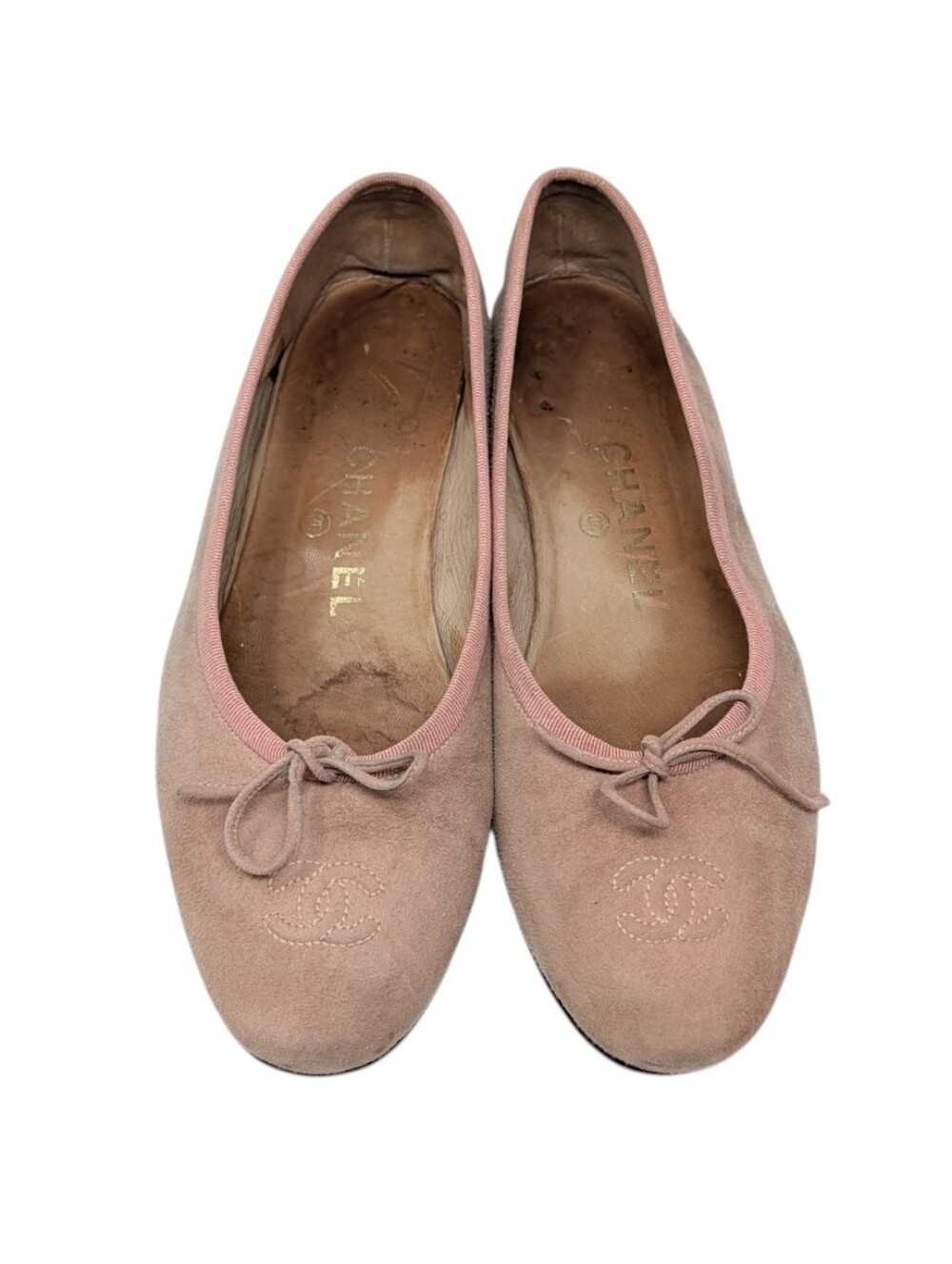 Chanel Blush Pink Ballerina Cap Toe Interlocking CC Suede Ballet Flat Size EU 38